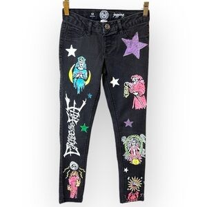 Hand painted One of a kind Denim jegging pants, sz 12 Youth (see measurements)